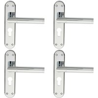 Loops 4x Round Bar Lever on Euro Lock Backplate Door Handle 180 x 40mm Polished Chrome