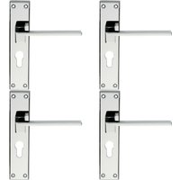 Loops 4x PAIR Flat Straight Lever on Euro Backplate Handle 180 x 40mm Polished Chrome