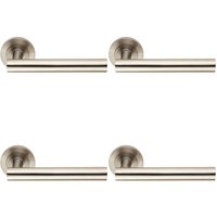 Loops 4x Straight Round Bar Handle on Round Rose Concealed Fix Satin Stainless Steel in Metallics