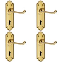 Loops 4x PAIR Victorian Upturned Handle on Lock Backplate 168 x 47mm Polished Brass in Metallics