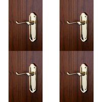 Loops 4x PAIR Victorian Upturned Handle on Latch Backplate 168 x 47mm Polished Brass in Metallics