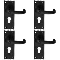 Loops 4x PAIR Forged Curved Handle on Euro Lock Backplate 155 x 54mm Black Antique