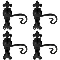 Loops 4x PAIR Forged Curled Handle on Bathroom Backplate 167 x 51mm Black Antique