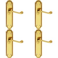Loops 4x PAIR Reeded Scroll Lever on Shaped Latch Backplate 205 x 49mm Polished Brass in Metallics