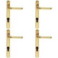 Loops 4x Straight Lever Door Handle on Lock Backplate Polished Brass 208mm X 25mm in Metallics