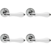 Loops 4x PAIR Porcelain Handle with Ringed Detailing 58mm Round Rose Polished Chrome