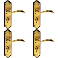 Loops 4x PAIR Curved Door Handle Lever on Bathroom Backplate 180 x 45mm Brushed Bronze