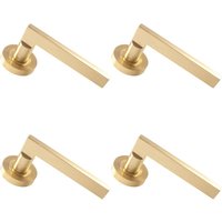 Loops 4x PAIR Straight Plinth Mounted Handle on Round Rose Concealed Fix Satin Brass in Metallics