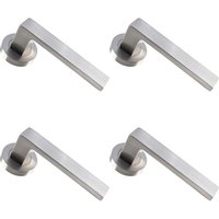 Loops 4x PAIR Straight Square Handle on Round Rose Concealed Fix Satin Nickel in Metallics