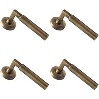 Loops 4x PAIR Straight Round Bar Handle on Round Rose Concealed Fix Antique Brass in Metallics