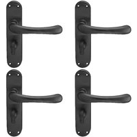 Loops 4x PAIR Smooth Rounded Lever on Shaped Bathroom Backplate 185 x 42mm Matt Black