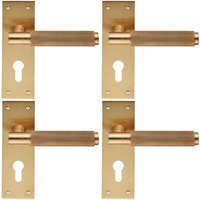Loops 4x PAIR Knurled Round Handle on Slim Euro Lock Backplate 150 x 50mm Satin Brass in Metallics