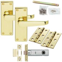 Loops Door Handle & Latch Pack Brass Victorian Straight Lever on Square Backplate in Metallics