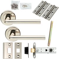 Loops Door Handle & Latch Pack Polished Nickel Straight Slim Lever Screwless Rose in Metallics