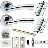 Loops Door Handle & Latch Pack Chrome Modern Curved Flared Bar Screwless Round Rose