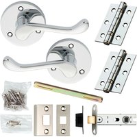 Loops Door Handle & Latch Pack Chrome Victorian Scroll Curved Lever 58mm Round Rose