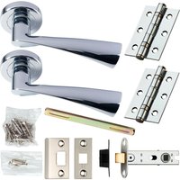 Loops Door Handle & Latch Pack Chrome Modern Curved Twisted Bar Screwless Round Rose