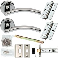 Loops Door Handle & Latch Pack Chrome Modern Arched Curved Bar Screwless Round Rose