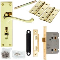 Loops Door Handle & Bathroom Lock Pack Brass Victorian Scroll Thumb Turn Backplate in Metallics