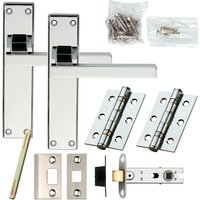 Loops Door Handle & Latch Pack Chrome Straight Rounded Bar on Screwless Round Rose