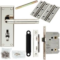 Loops Door Handle & Bathroom Lock Pack Polished & Satin Nickel Round Lever Backplate in Metallics