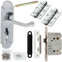 Loops Door Handle & Bathroom Lock Pack Chrome Upturned Scroll Thumb Turn Backplate
