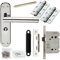 Loops Door Handle & Bathroom Lock Pack Chrome Straight Round Bar Thumb Turn Backplate