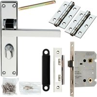 Loops Door Handle & Bathroom Lock Pack Chrome Straight Square Thumb Turn Backplate