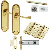 Loops Door Handle & Latch Pack Brass Slim Victorian Scroll Lever Reeded Backplate in Metallics
