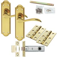Loops Door Handle & Latch Pack Brass Modern Scroll Curved Lever Ornate Backplate in Metallics