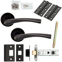 Loops Door Handle & Latch Pack Matt Black Twist Curved Lever Screwless Round Rose