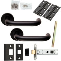 Loops Door Handle & Latch Pack Matt Black Curved Safety Lever Screwless Round Rose
