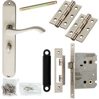 Loops Door Handle & Bathroom Lock Pack Satin Chrome Scroll Round Tall Slim Backplate