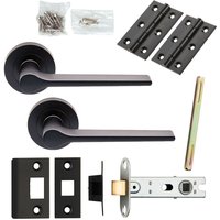 Loops Door Handle & Latch Pack Matt Black Straight Rounded Bar Screwless Round Rose