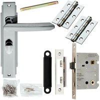 Loops Door Handle & Bathroom Lock Pack Chrome Art Deco Premium Thumb Turn Backplate