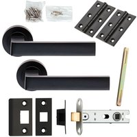 Loops Door Handle & Latch Pack Matt Black Straight Square Lever Screwless Round Rose