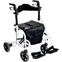 Loops White Deluxe Aluminium Rollator & Transit Chair 2-in-1 Dual Function Walker