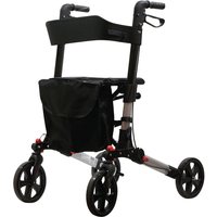 Loops Grey Aluminium 4 Wheel Rollator Walking Aid - Flat Folding - 136kg Weight Limit