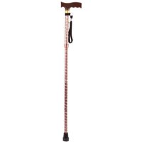 Loops Brown Extendable Walking Stick with Plastic Handle - Engraved Pattern - Foldable
