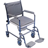 Loops Height Adjustable Mobile Commode Chair - Four Braked Castors - Detachable Arms
