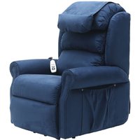 Loops Dual Motor Rise & Recline Armchair - Waterfall Pillow - Blue Suedette Fabric