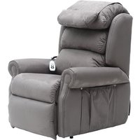 Loops Dual Motor Rise & Recline Armchair - Waterfall Pillow - Grey Suedette Fabric