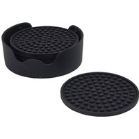 Loops Black Anti Slip Silicone Table Coaster Set - Six Cup Coasters & Holder