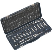 Loops 34 PACK Socket Set 3/8" Metric Square Drive - 6 Point LOCK-ON Rounded Heads