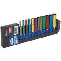 Loops 12 PACK Multi Colour DEEP Socket Set 1/4" Metric Square Drive - 6 Pt WallDrive