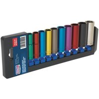Loops 10 PACK Multi Colour DEEP Socket Set 3/8" Metric Square Drive - 6 Pt WallDrive