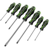Loops 7 PACK Premium Soft Grip Screwdriver Set - Slotted & Phillips Various Size GREEN