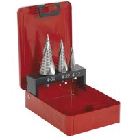 Loops 3 Piece HSS M2 Spiral Flute Step Drill Bit Set - 3 Sizes - Precision Hole Drill