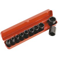 Loops 10 Piece Impact Socket Set - 1/2" Square Drive - WallDrive Socket - Storage Case