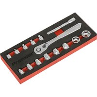 Loops 15 PACK Low Profile Socket Set - 1/4" Metric Sq Drive 6 Point & Ratchet Handle